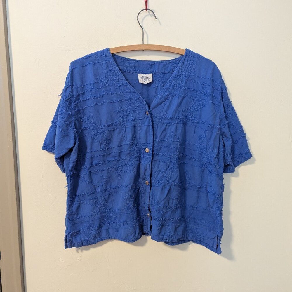 Vintage Cottonseed Textured‎ Wood Button Down Shirt Short Sleeve Boxy Lagenlook